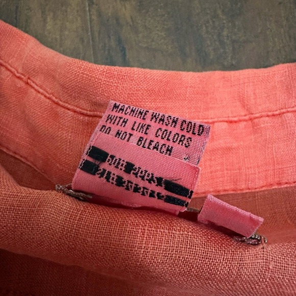 THE TERRITORY AHEAD 100% Linen Button-Up Shirt Roll-Tab Sleeve Orange - Picture 6 of 8